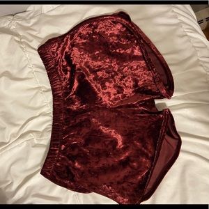 maroon velvet shorts